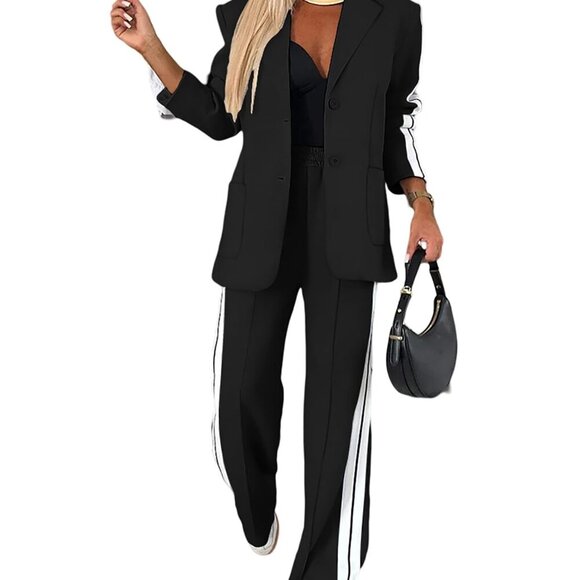 Jackets & Blazers - Women's Two Piece Blazer Pants Set Business Casual Suit Tailored Fit